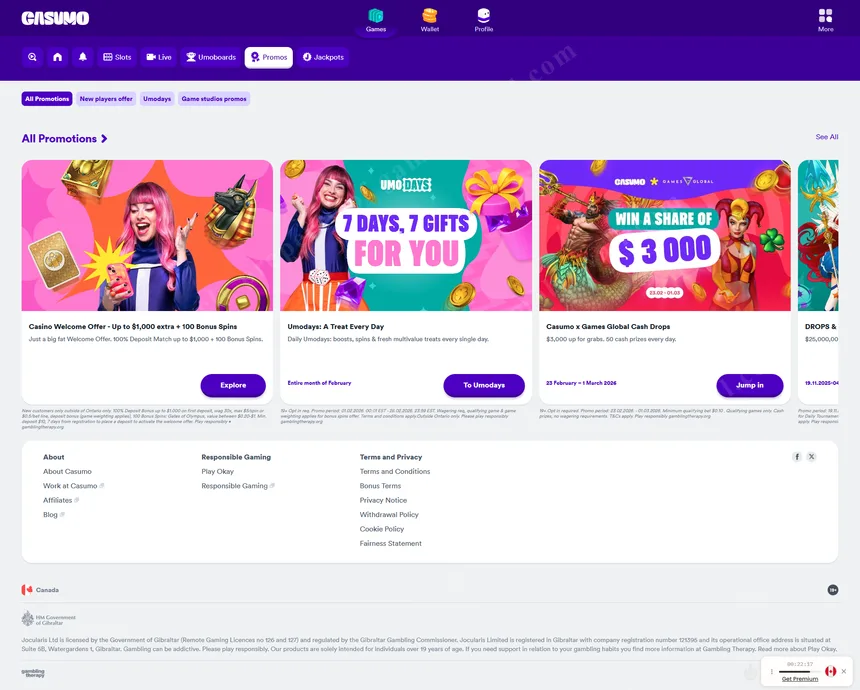 Promotions page with daily Reel Races and ongoing offers