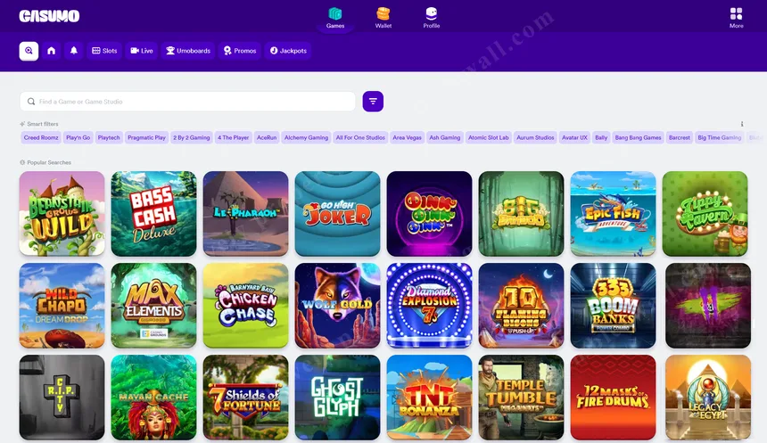 Browsing the 2,000+ game library at Casumo