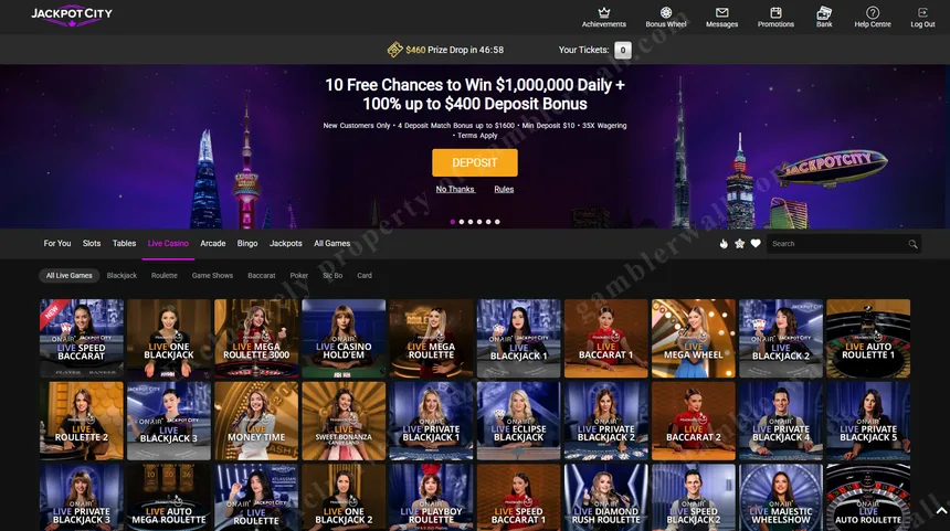 Live dealer section with table selection