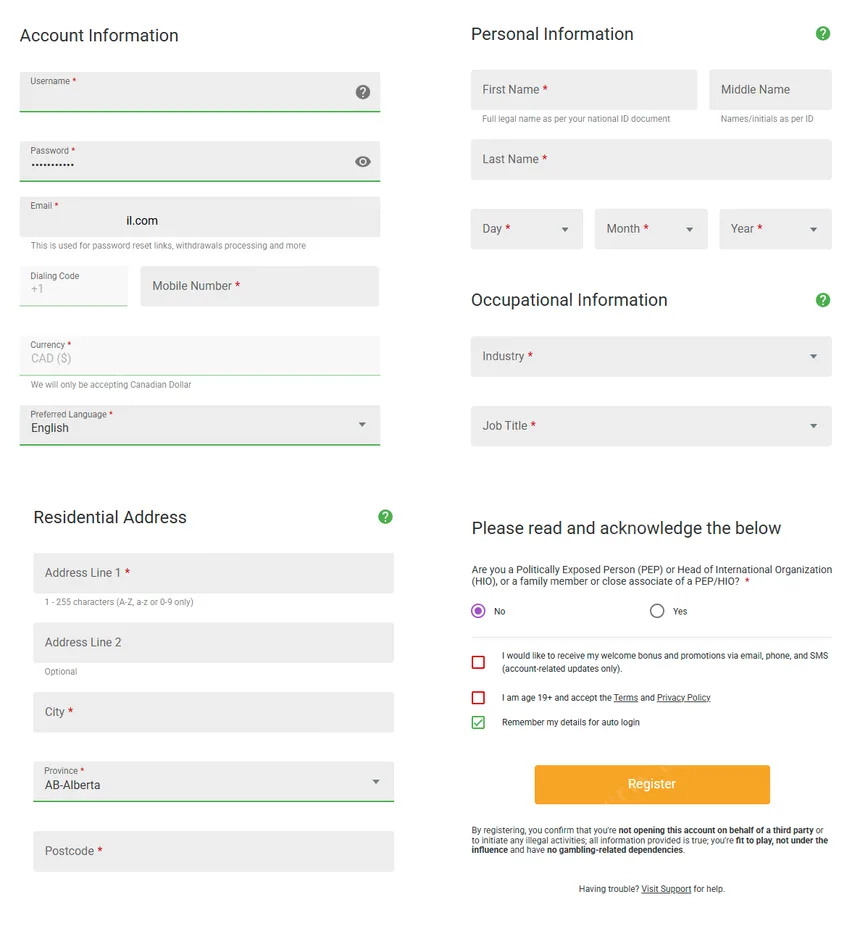 Step-by-step registration process at JackpotCity