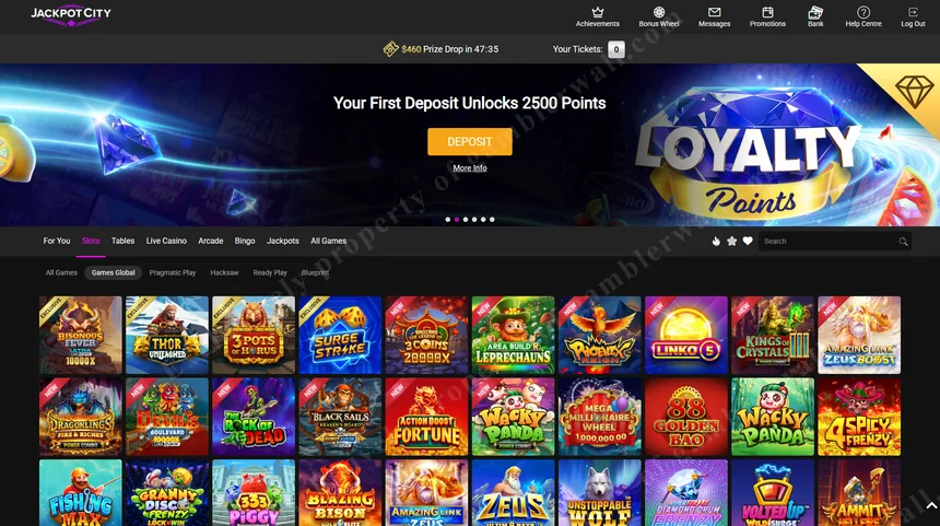 Browsing the 1,500+ slot game library at JackpotCity