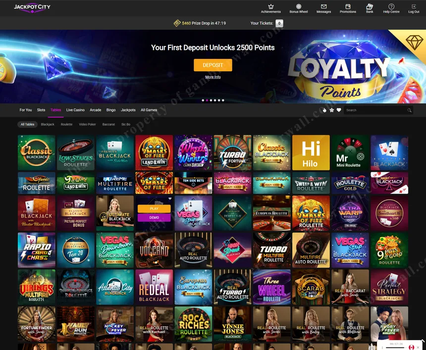 Table games collection including blackjack, roulette and more