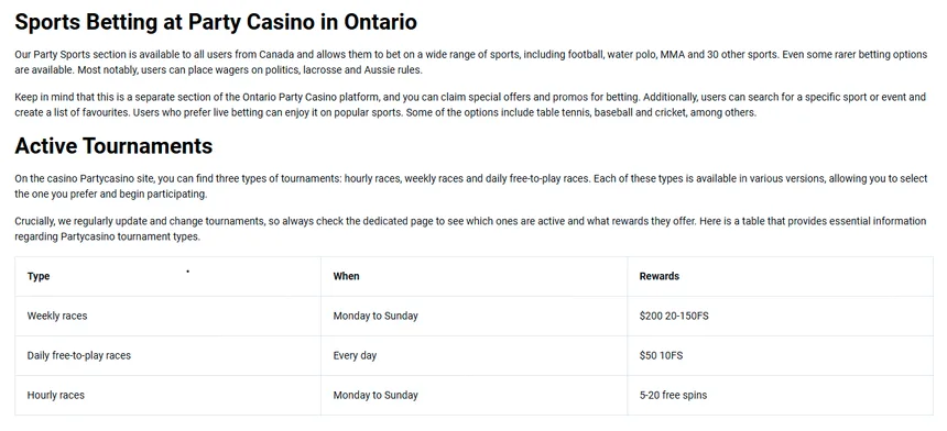 Sports betting section with live markets and in-play odds