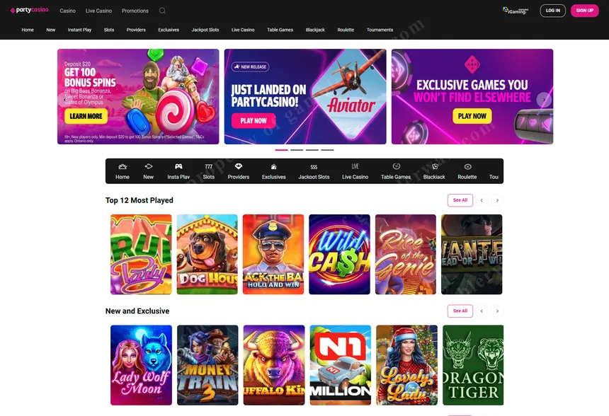 PartyCasino homepage — casino and sportsbook in one platform