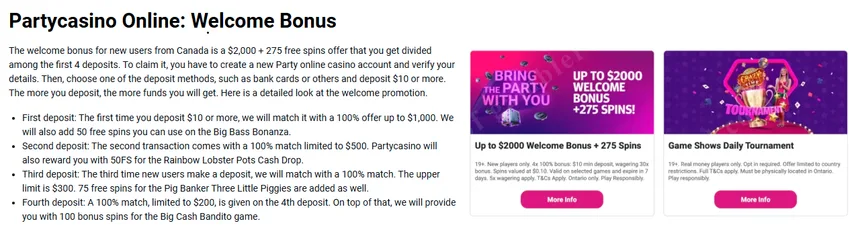 Welcome bonus banner — C$500 + 120 Free Spins over 3 deposits