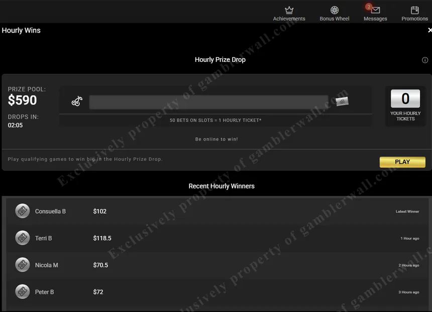 Hourly Wins promotion — ongoing prize draws every hour