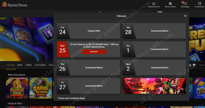 Special offers and ongoing promotions for existing players