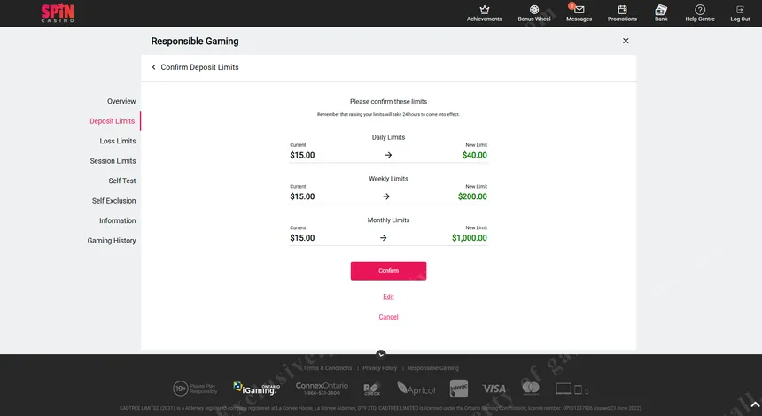 Responsible gaming limits — deposit, wager, and session controls