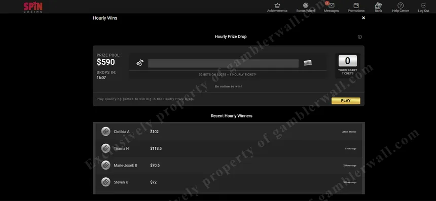 Hourly Wins promotions — timed bonus events