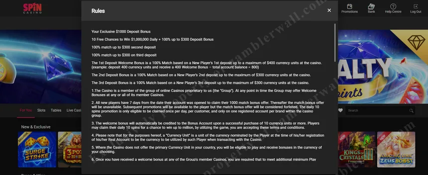 Bonus terms and wagering rules breakdown