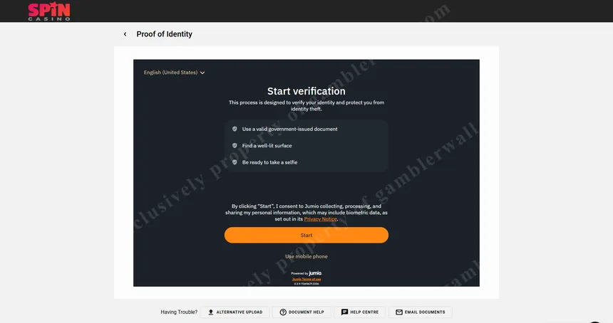 Account verification process at Spin Casino