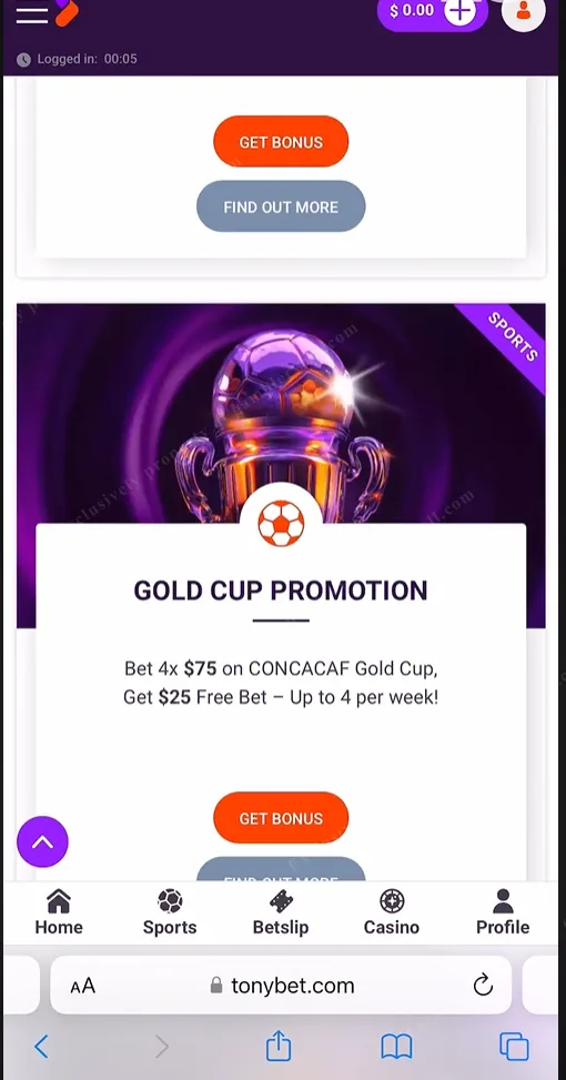 Casino vs Sports welcome bonus selection screen